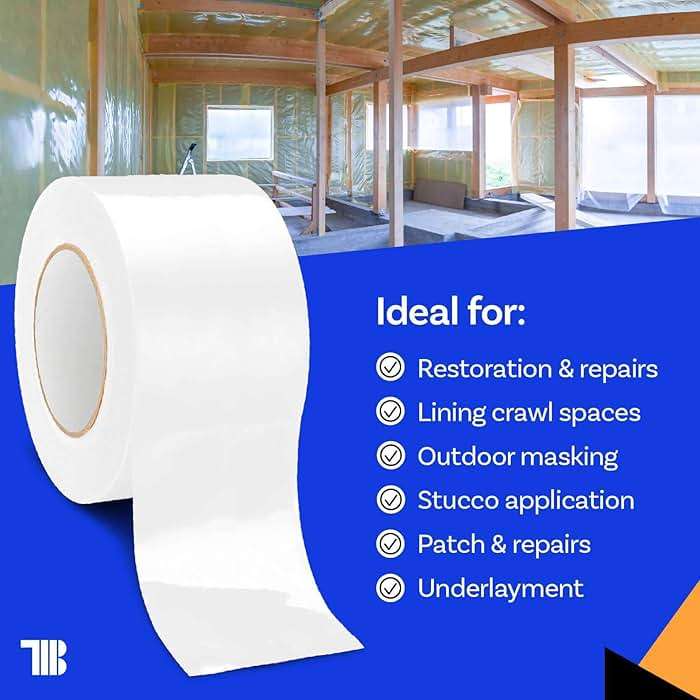 Vapor Barrier Tape - 4 inch x 180' Roll, Made in USA, White Polyethylene Tape for Crawl Spaces & Moisture Barriers, Waterproof Seal & Seam Tape for Underlayment, Insulation, and Plastic Liners - Image 4