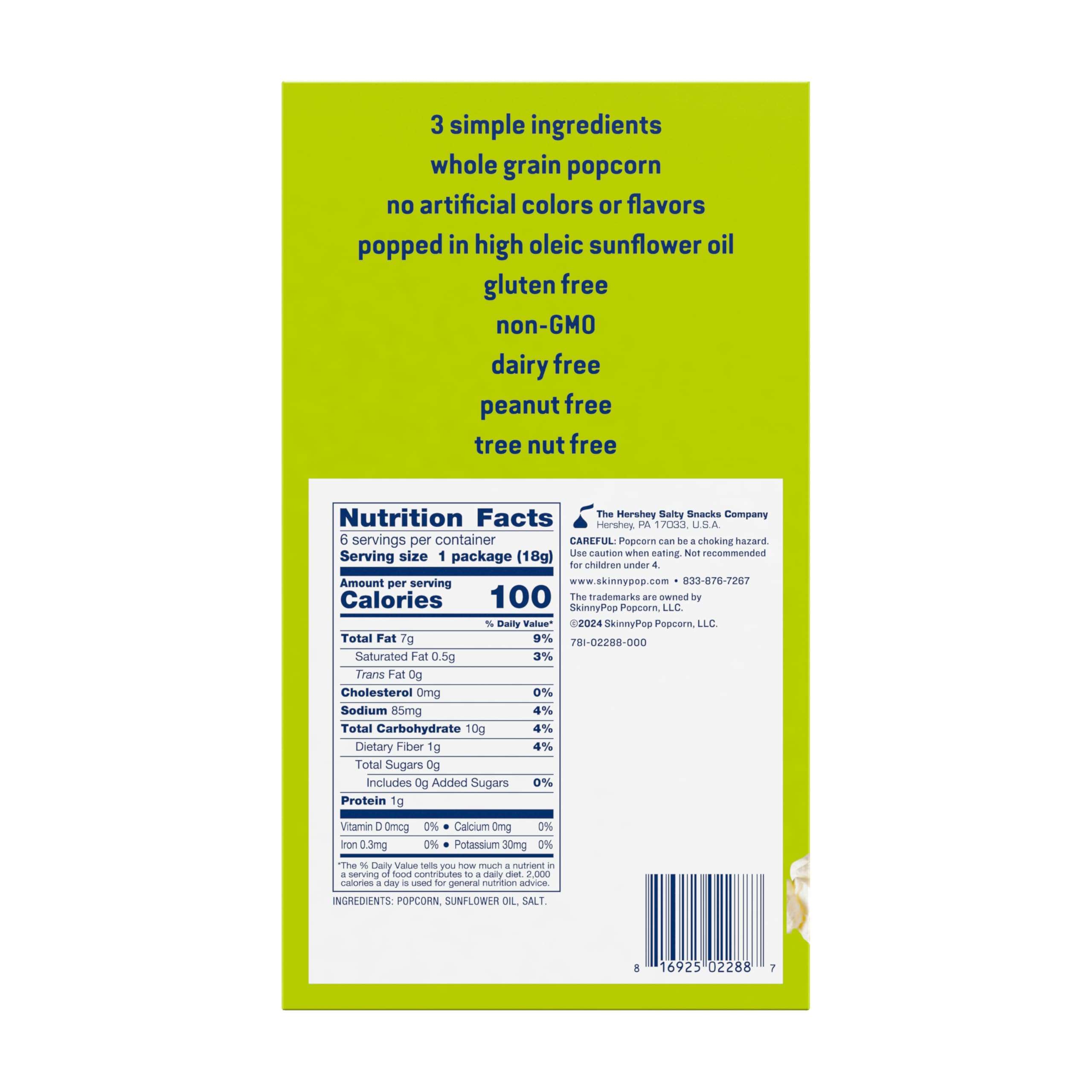 SkinnyPop Popcorn, Original, Whole Grain, Dairy-Free Snack, 0.65oz Bags (6ct) - Image 2