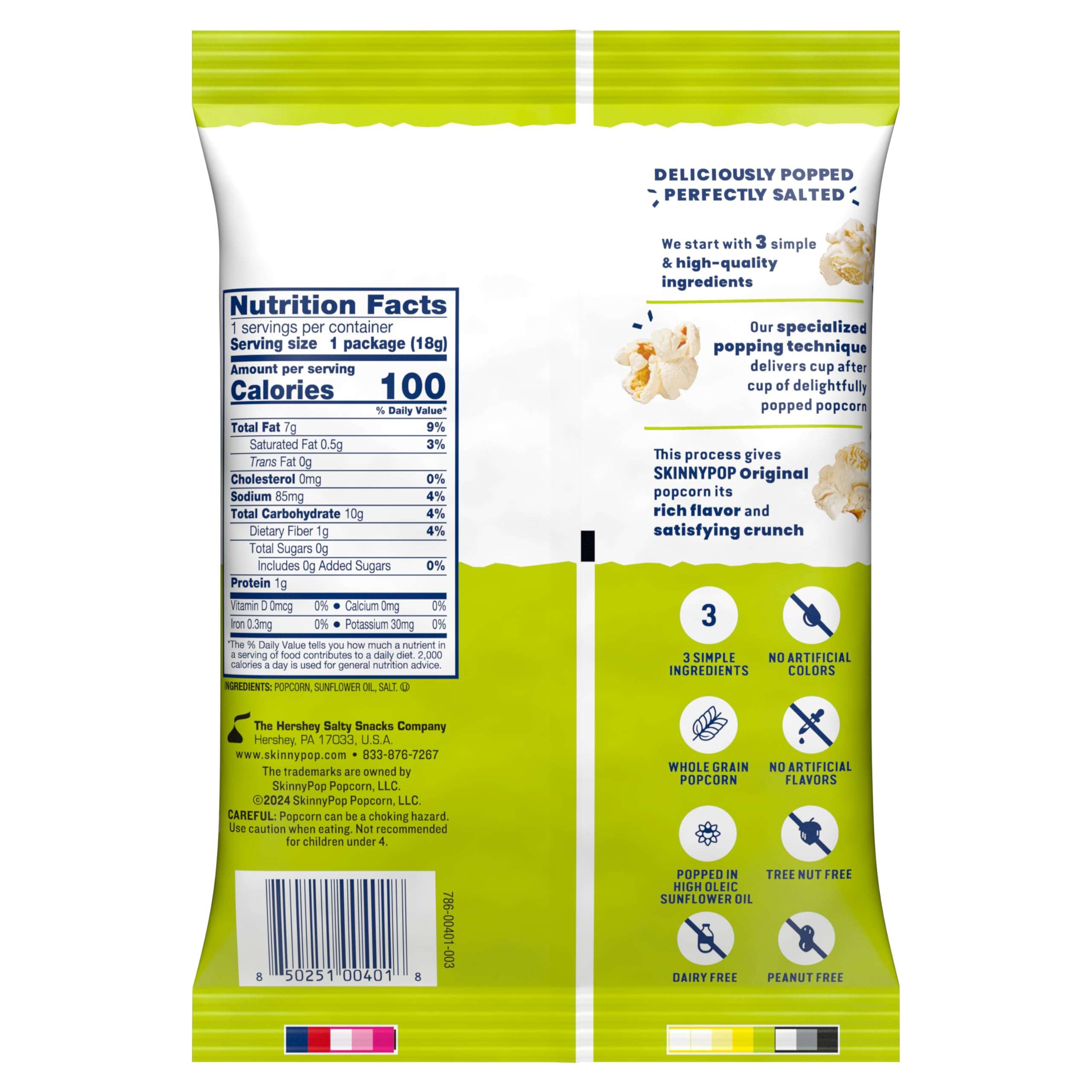 SkinnyPop Popcorn, Original, Whole Grain, Dairy-Free Snack, 0.65oz Bags (6ct) - Image 3
