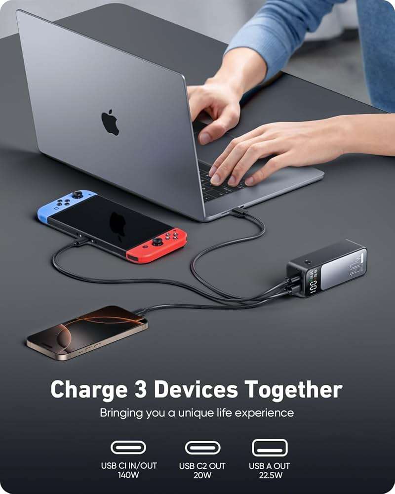 Jescuok Laptop Power Bank, 27000mAh (99.9Wh) Portable Laptop Charger, PD 3.1 USB C in&Out Fast Charger External Battery Pack for iPhone 17 16 15 Pro Samsung MacBook Dell XPS iPad Steam Deck etc - Image 2