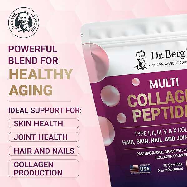 Dr. Berg Multi Collagen Peptides Powder Types I, II, III, V, X - Unflavored Collagen Powder w/ 14 g of Protein - Grass-Fed, Pasture-Raised & Wild-Caught Collagen Sources - 25 Servings - Image 2