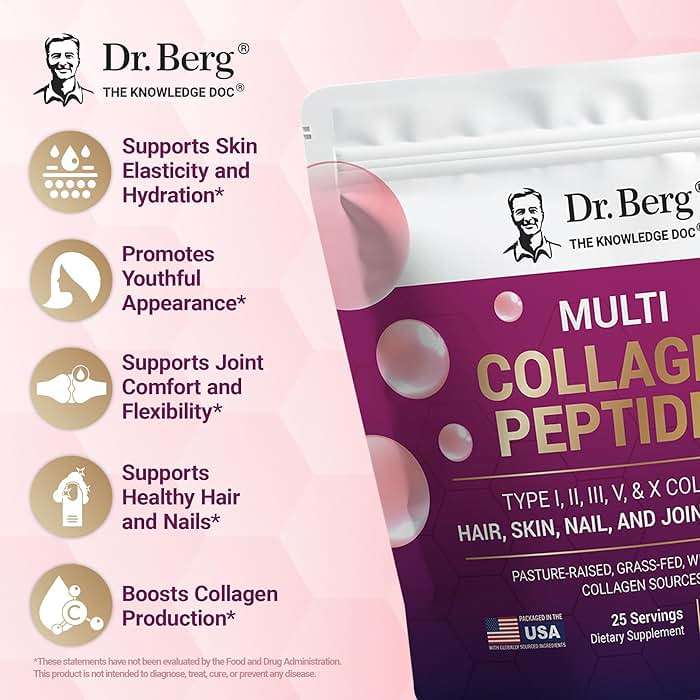 Dr. Berg Multi Collagen Peptides Powder Types I, II, III, V, X - Unflavored Collagen Powder w/ 14 g of Protein - Grass-Fed, Pasture-Raised & Wild-Caught Collagen Sources - 25 Servings - Image 3