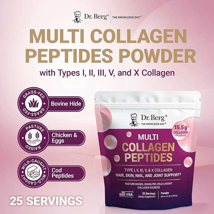 Dr. Berg Multi Collagen Peptides Powder Types I, II, III, V, X - Unflavored Collagen Powder w/ 14 g of Protein - Grass-Fed, Pasture-Raised & Wild-Caught Collagen Sources - 25 Servings - Image 4