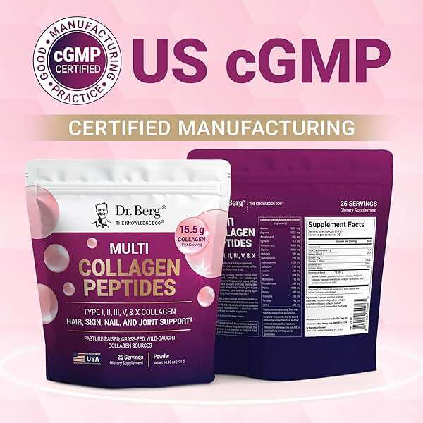 Dr. Berg Multi Collagen Peptides Powder Types I, II, III, V, X - Unflavored Collagen Powder w/ 14 g of Protein - Grass-Fed, Pasture-Raised & Wild-Caught Collagen Sources - 25 Servings - Image 5
