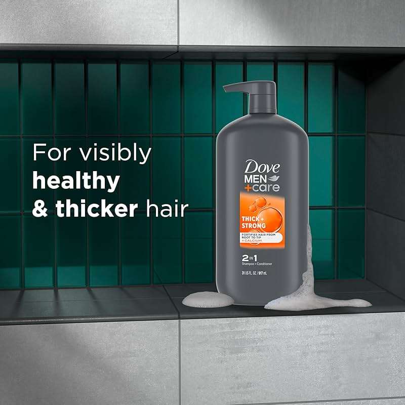 Dove Men+Care 2-in-1 Shampoo + Conditioner Thick + Strong for Fortifying Hair from Root to Tip, with Calcium, 31 oz - Image 6