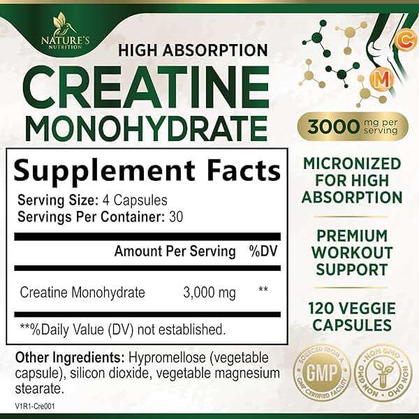 Creatine Monohydrate 3000mg Per Serving – Micronized Creatine Powder Capsules - Supports Lean Muscle, Strength, Energy, & Endurance - Nature's Supplement, Non-GMO, Bottled in USA - 120 Capsules - Image 2
