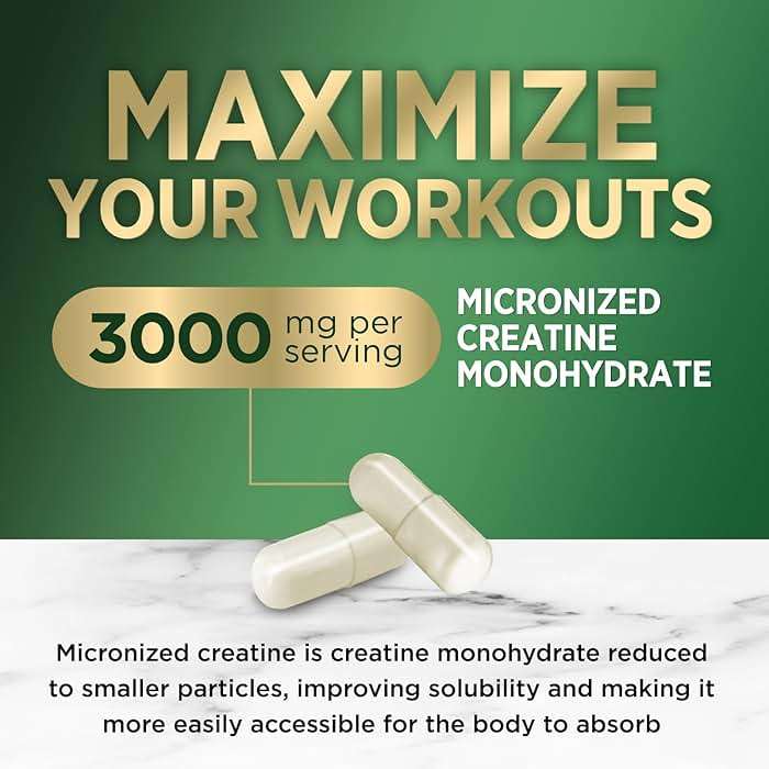 Creatine Monohydrate 3000mg Per Serving – Micronized Creatine Powder Capsules - Supports Lean Muscle, Strength, Energy, & Endurance - Nature's Supplement, Non-GMO, Bottled in USA - 120 Capsules - Image 3