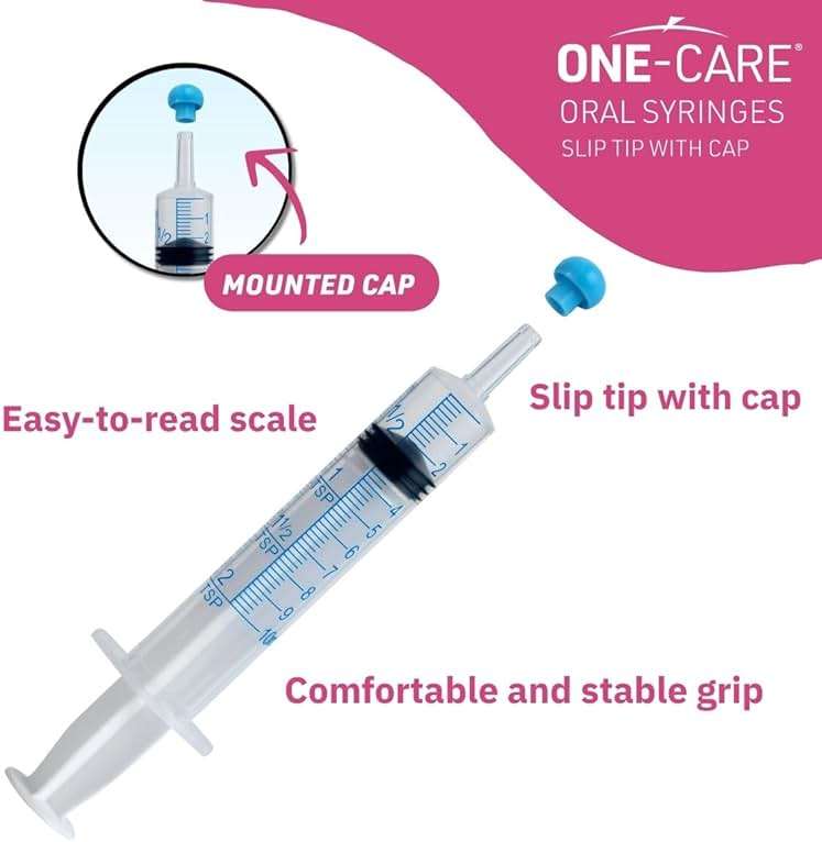 100 Pack, ONE-CARE 10ml Oral Syringe with Cap - Sterile, Individually Wrapped - (100 Syringes 10ml), Slip Tip, Uses include oral administration of medicine for infants, adults and animals - Image 2