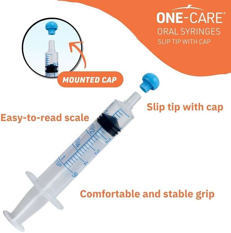 ONE-CARE 5ml Oral Syringe with Cap - Sterile, Individually Wrapped - 100 Syringes, Slip Tip, Uses include oral administration of medicine for infants, adults and animals - Image 2
