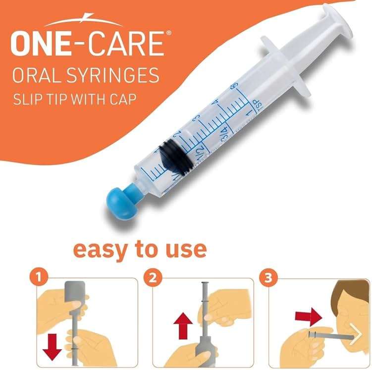 ONE-CARE 5ml Oral Syringe with Cap - Sterile, Individually Wrapped - 100 Syringes, Slip Tip, Uses include oral administration of medicine for infants, adults and animals - Image 4