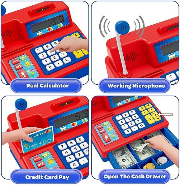 Calculator Cash Register - 103 Pcs Toy Cash Register, Microphone, Credit Card and Banking for Kids, Early Math Skills Toys Gifts for 3, 4, 5, 6 7 8+ Years Old Boys Girls - Image 4