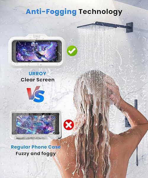 URROY Shower Phone Holder Waterproof One-Touch Open Shower Phone Case Anti-Fog & Sensitive Touchscreen Bathroom Wall Phone Mount Stand Universal Fit for iPhone & Smartphones Gift for Men Women White - Image 4