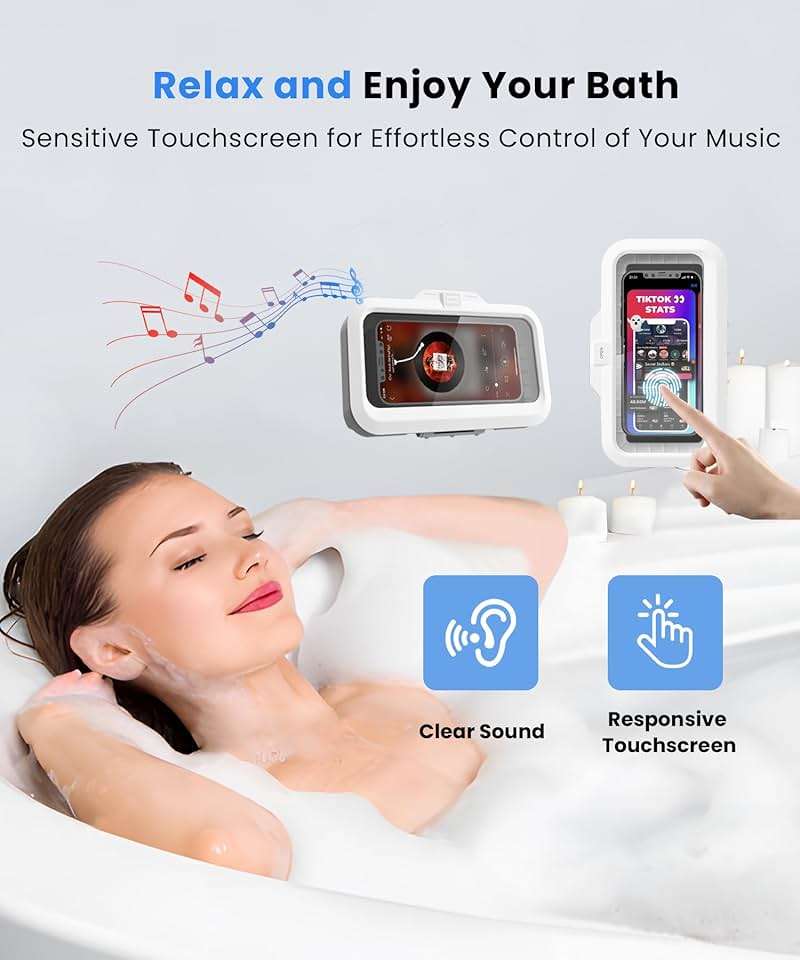 URROY Shower Phone Holder Waterproof One-Touch Open Shower Phone Case Anti-Fog & Sensitive Touchscreen Bathroom Wall Phone Mount Stand Universal Fit for iPhone & Smartphones Gift for Men Women White - Image 6