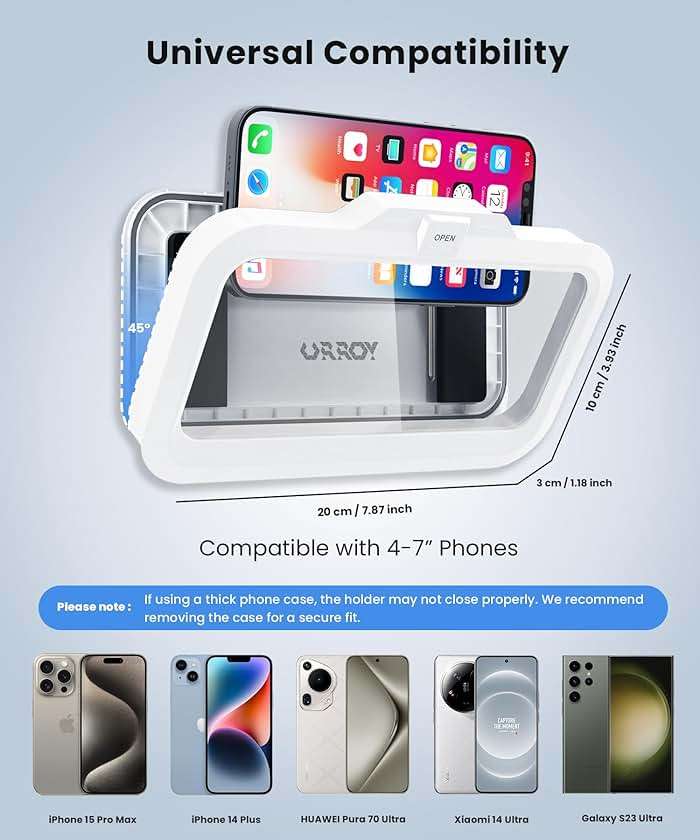 URROY Shower Phone Holder Waterproof One-Touch Open Shower Phone Case Anti-Fog & Sensitive Touchscreen Bathroom Wall Phone Mount Stand Universal Fit for iPhone & Smartphones Gift for Men Women White - Image 8