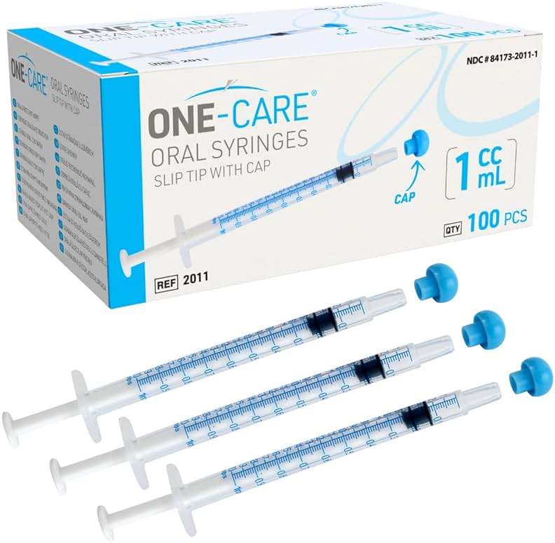 ONE-CARE 1ml Oral Syringe with Cap - Sterile, Individually Wrapped - 100 Dispensers, Slip Tip, Uses include oral administration of medicine for infants, adults and animals - Image 1