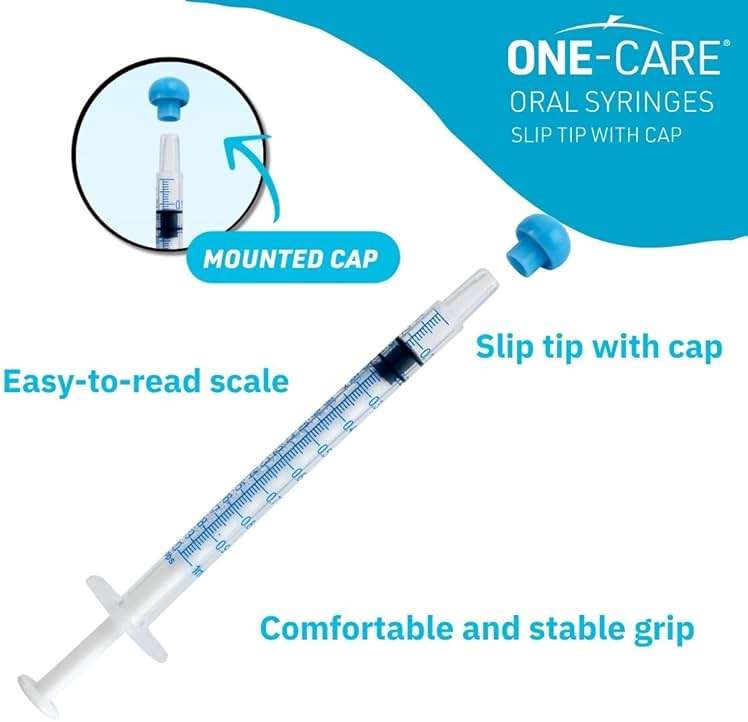 ONE-CARE 1ml Oral Syringe with Cap - Sterile, Individually Wrapped - 100 Dispensers, Slip Tip, Uses include oral administration of medicine for infants, adults and animals - Image 2
