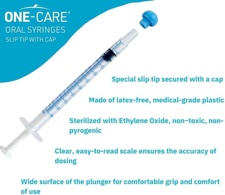 ONE-CARE 1ml Oral Syringe with Cap - Sterile, Individually Wrapped - 100 Dispensers, Slip Tip, Uses include oral administration of medicine for infants, adults and animals - Image 3