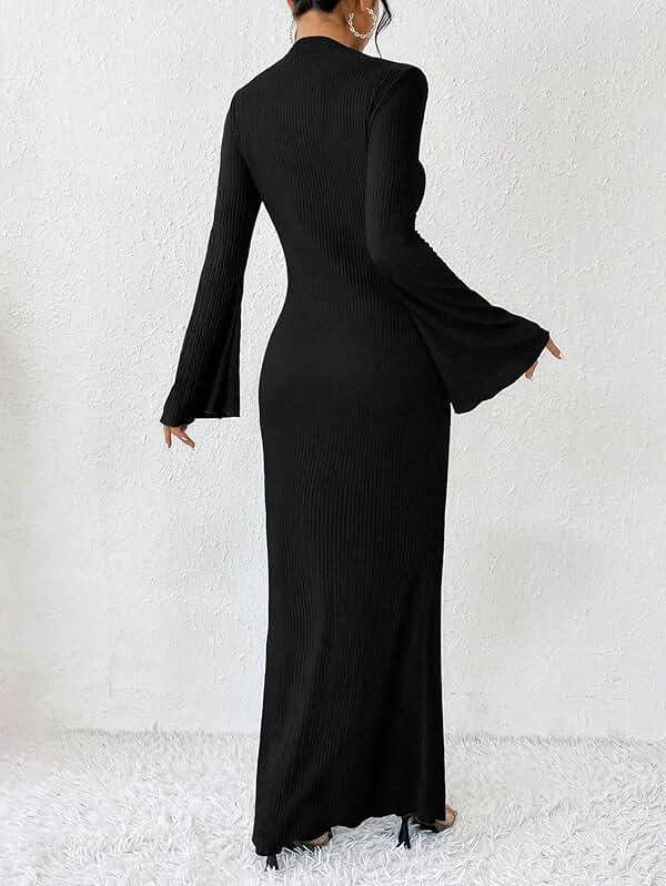 Narecte Fall Dresses for Women 2025 Maxi Dresses Solid Color Boho Dress Flare Sleeve Bodycon Dress - Image 5