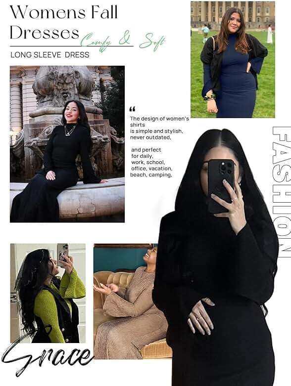 Narecte Fall Dresses for Women 2025 Maxi Dresses Solid Color Boho Dress Flare Sleeve Bodycon Dress - Image 6