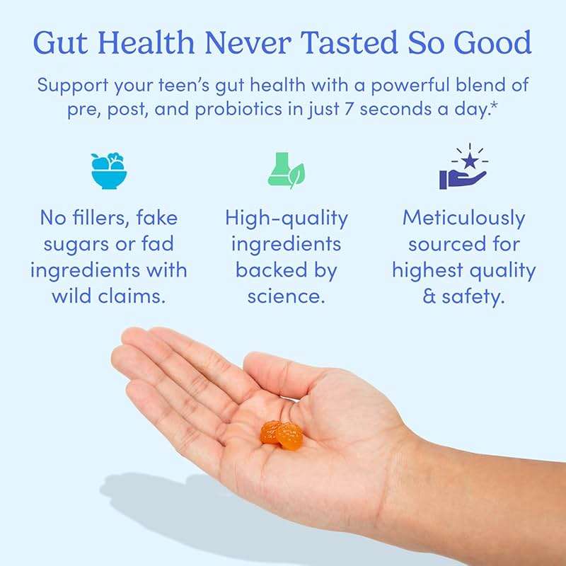 FIRST DAY Teens’ Gut Sustainer Tribiotic Gummies – 3-in-1 Prebiotic, Probiotic & Postbiotic Supplement – Supports Digestive, Skin, Oral & Immune Health, Nutrient Absorption & Growth – 30-Day Supply - Image 5