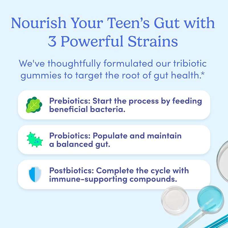 FIRST DAY Teens’ Gut Sustainer Tribiotic Gummies – 3-in-1 Prebiotic, Probiotic & Postbiotic Supplement – Supports Digestive, Skin, Oral & Immune Health, Nutrient Absorption & Growth – 30-Day Supply - Image 6
