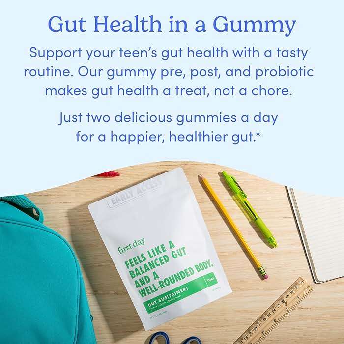 FIRST DAY Teens’ Gut Sustainer Tribiotic Gummies – 3-in-1 Prebiotic, Probiotic & Postbiotic Supplement – Supports Digestive, Skin, Oral & Immune Health, Nutrient Absorption & Growth – 30-Day Supply - Image 8