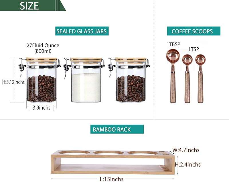 Airtight Glass Tea Containers with Bamboo Lids & Spoons (27oz) - Ultimate Storage Canisters for Loose Leaf Tea to Preserve Freshness & Flavor - Elegant Tea Caddy Jars for Kitchen & Pantry - Set of 3 - Image 3