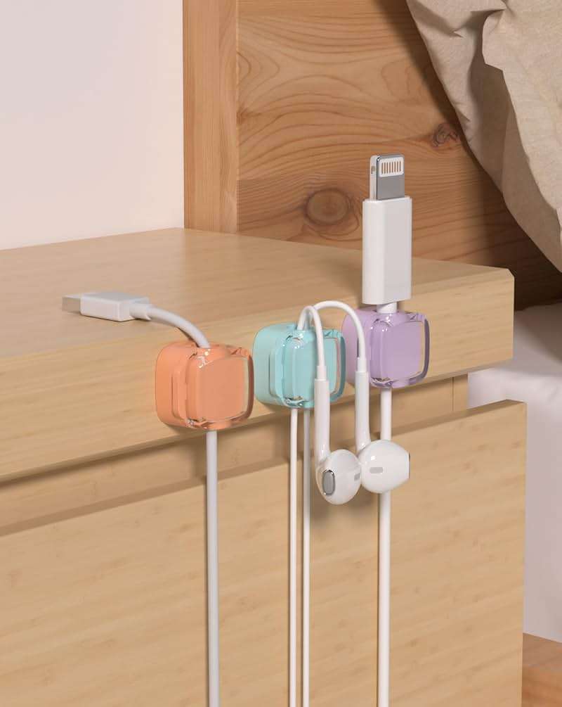 Magnetic Cable Clips, Adjustable Cord Holder Management, Adhesive Wire Keeper Organizer for Home Office Desk Phone PC Car Wall Desktop Nightstand Appliance (8-Pack Crystal Multicolor) - Image 3