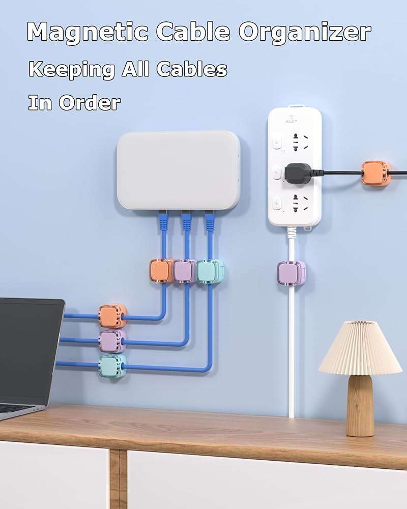 Magnetic Cable Clips, Adjustable Cord Holder Management, Adhesive Wire Keeper Organizer for Home Office Desk Phone PC Car Wall Desktop Nightstand Appliance (8-Pack Crystal Multicolor) - Image 5