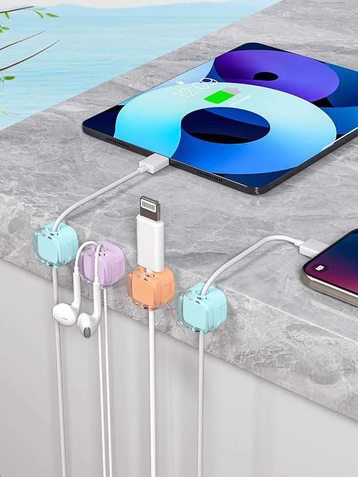 Magnetic Cable Clips, Adjustable Cord Holder Management, Adhesive Wire Keeper Organizer for Home Office Desk Phone PC Car Wall Desktop Nightstand Appliance (8-Pack Crystal Multicolor) - Image 7