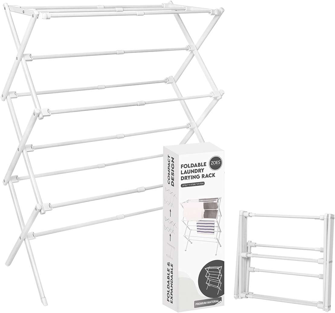 ZOES HOMEWARE 2026 Enhanced Clothes Drying Rack | Foldable Drying Rack Clothing for Laundry | Small Collapsible Portable Dryers for Laundry | Use for Indoor & Outdoor | White 37.5"x29"x12" - Image 1