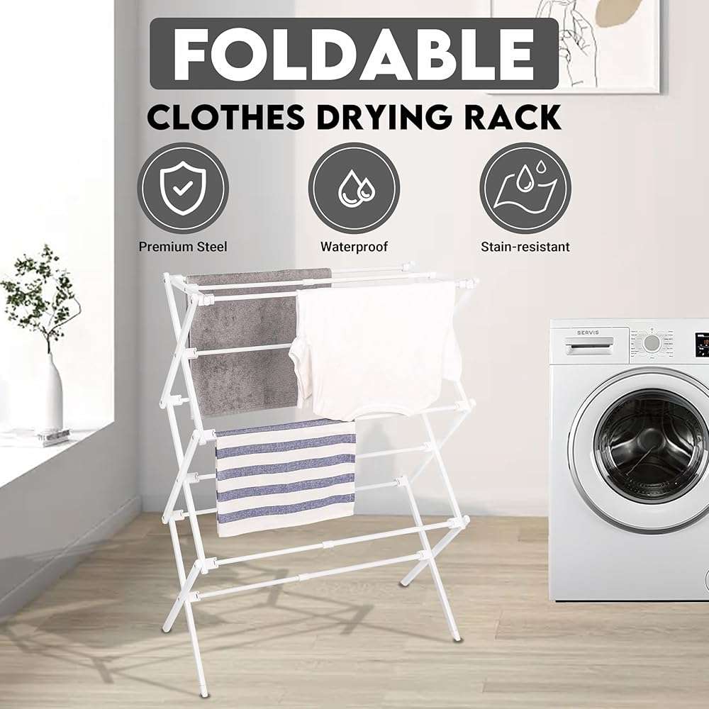 ZOES HOMEWARE 2026 Enhanced Clothes Drying Rack | Foldable Drying Rack Clothing for Laundry | Small Collapsible Portable Dryers for Laundry | Use for Indoor & Outdoor | White 37.5"x29"x12" - Image 4