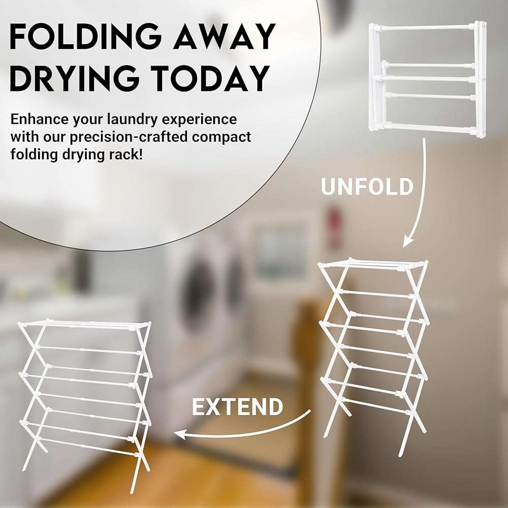 ZOES HOMEWARE 2026 Enhanced Clothes Drying Rack | Foldable Drying Rack Clothing for Laundry | Small Collapsible Portable Dryers for Laundry | Use for Indoor & Outdoor | White 37.5"x29"x12" - Image 5