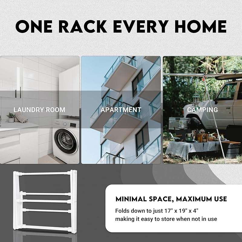 ZOES HOMEWARE 2026 Enhanced Clothes Drying Rack | Foldable Drying Rack Clothing for Laundry | Small Collapsible Portable Dryers for Laundry | Use for Indoor & Outdoor | White 37.5"x29"x12" - Image 6