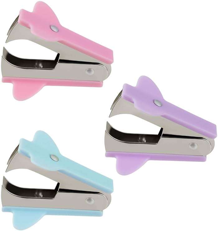 3 Pack Staple Remover Stapler Puller Remover Stapler Remover Tool for Home Office School Office Staple Removers Staple Removal Set Pinch Jaw Style Staple Remover Tool (Pink Purple Green) - Image 1