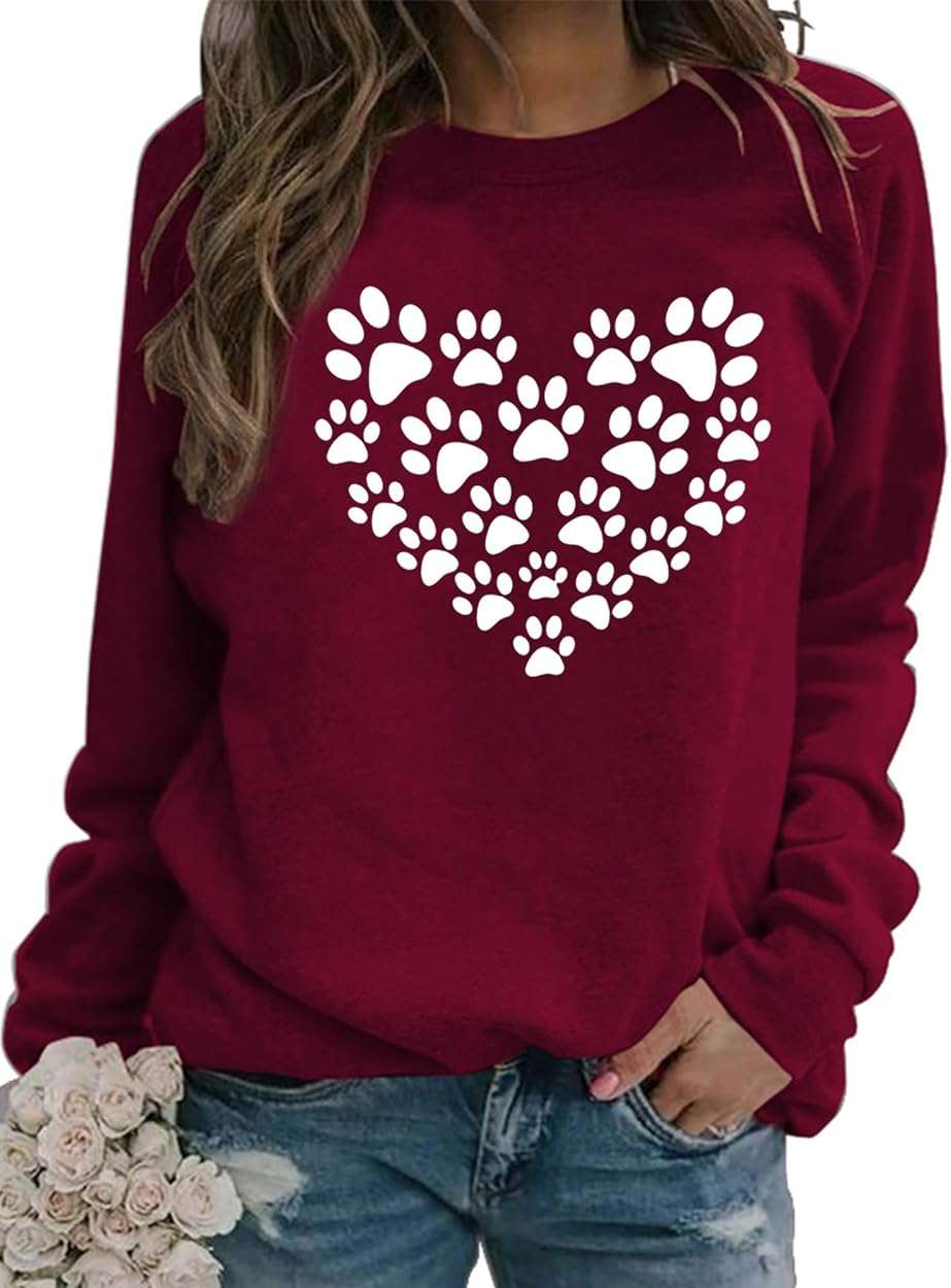 ZUNQKG Womens Dog Mom Sweatshirt Long Sleeve Dog Paw Print Crewneck Funny Heart Graphic Sweatshirts - Image 1