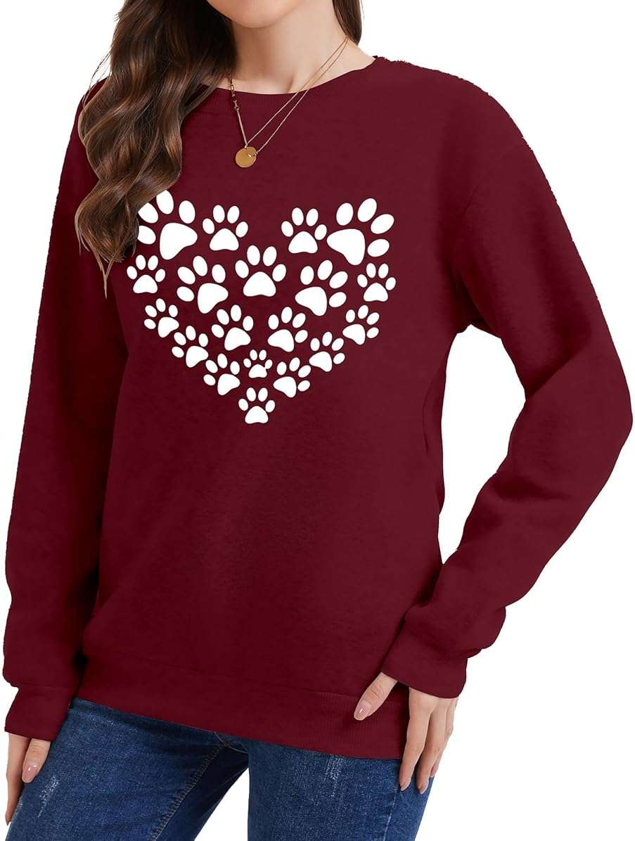 ZUNQKG Womens Dog Mom Sweatshirt Long Sleeve Dog Paw Print Crewneck Funny Heart Graphic Sweatshirts - Image 5