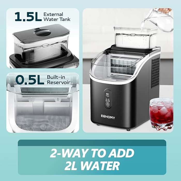 EUHOMY Ice Cube Maker Machine Countertop with External Water Tank, 2 Ways to Add Water, 34Lbs/Day, 16Pcs Ready in 7 Mins, Auto-Cleaning, with Ice Scoop & Basket, for Home/Kitchen/Office/Bar (Black) - Image 3