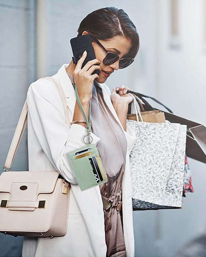BOSTANTEN Small Wallet For Women RFID Leather Credit Card Holder Slim Wristlet Keychain Wallet With Zipper Pocket Light Green - Image 2