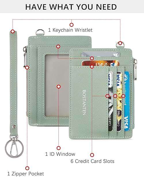 BOSTANTEN Small Wallet For Women RFID Leather Credit Card Holder Slim Wristlet Keychain Wallet With Zipper Pocket Light Green - Image 4