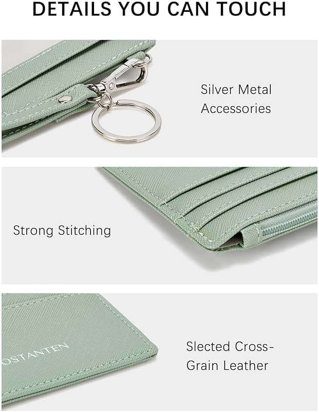 BOSTANTEN Small Wallet For Women RFID Leather Credit Card Holder Slim Wristlet Keychain Wallet With Zipper Pocket Light Green - Image 5