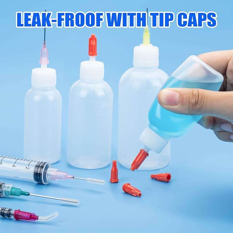Glue Syringe Needle Tip Squeeze Bottles Set (1ml-50ml), 14G-22G Blunt Needle Tip with Caps, Precision Glue Applicator for Oil, Ink and Art Crafts - Image 4