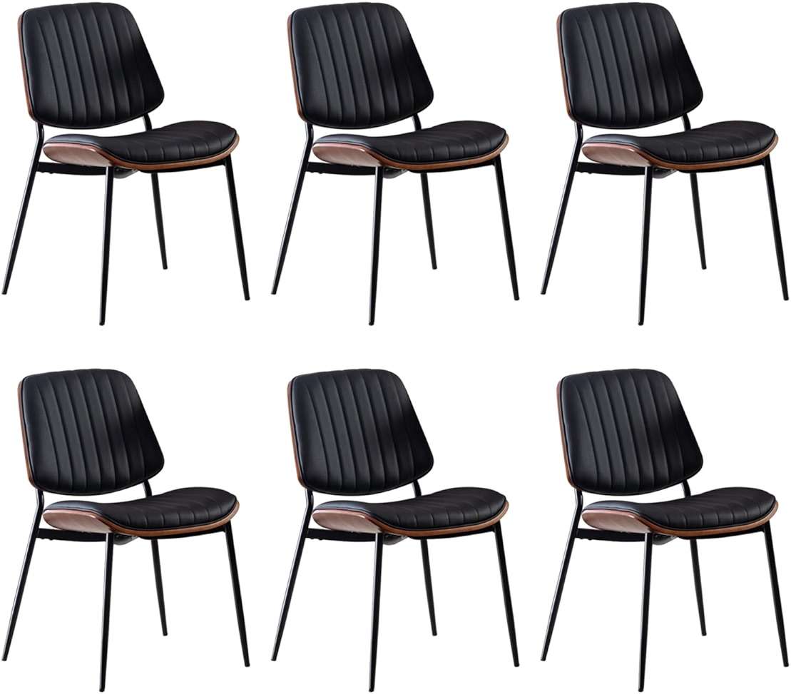 SOARMOTE Dining Chairs Set of 6, Upholstered Mid-Century Modern Dining Room and Kitchen Chairs with Walnut Backrest,Retro Accent PU Leather Side Chairs with Metal Legs,Black - Image 8