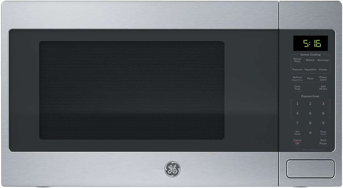 GE Countertop Microwave Oven, 1,150-watt Capacity, 1.6 Cubic Ft., 8 Auto Setting Cooking Settings, Child-Lock Technology, Kitchen Essentials for the Countertop, Dorm Room or Apartment, Stainless Steel - Image 1