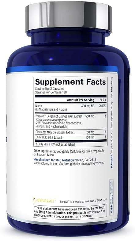 1MD Nutrition CholestMD with Olive Leaf Extract, Bergavit, Niacin, Garlic | 60 Capsules - Image 8