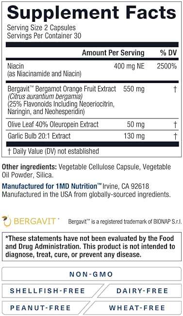 1MD Nutrition CholestMD with Olive Leaf Extract, Bergavit, Niacin, Garlic | 60 Capsules - Image 9