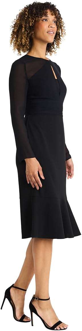Maggy London Women's Women's Long Sleeve Midi Dress - Sheer Sleeves Keyhole Neckline Ruched Bodice - Elegant Formal Dresses - Image 2