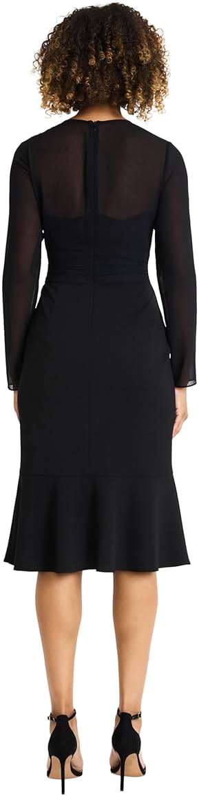 Maggy London Women's Women's Long Sleeve Midi Dress - Sheer Sleeves Keyhole Neckline Ruched Bodice - Elegant Formal Dresses - Image 3