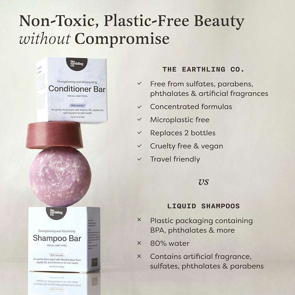 The Earthling Co. Volumizing Shampoo & Conditioner Bar Set For Thickening, Fullness, Strength, and Growth - Sulfate, SIlicone, Paraben Free for Thinning, Flat, Fine Hair - Made in USA (Wild Lavender) - Image 8
