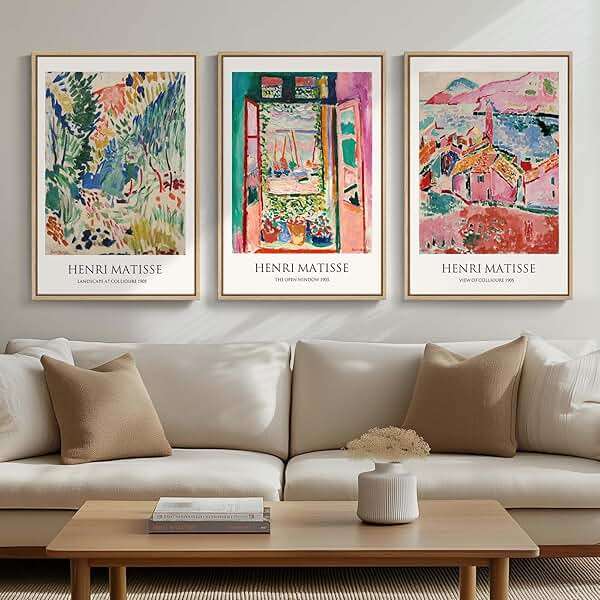 Framed Vintage Matisse Wall Art, Large Set of 3 Piece Colorful Canvas Artwork for Walls, Matisse Retro Landscape Paintings Prints Pictures for Living Room Bedroom Hallway Office Wall Decor 16x24 - Image 3